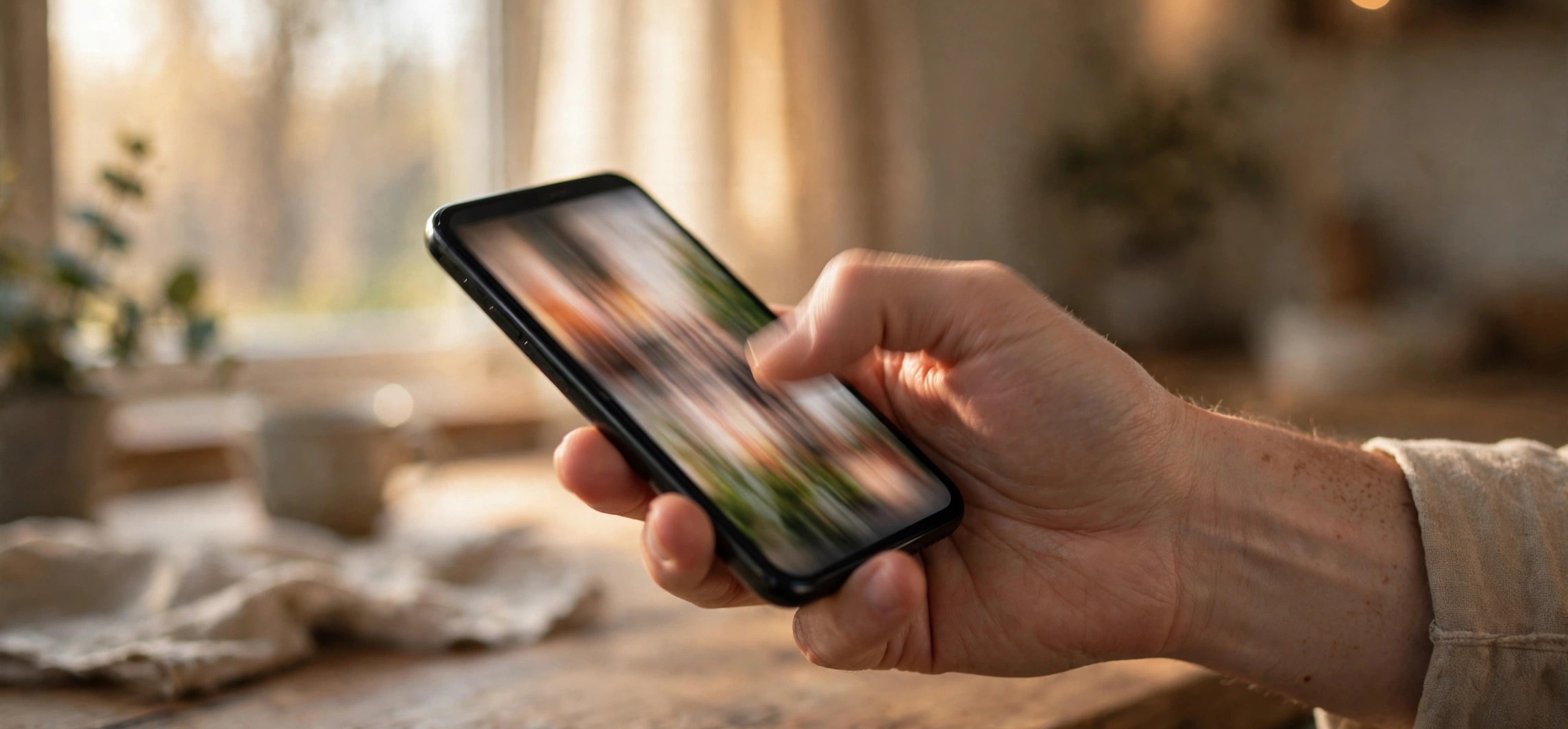 Hand holding a smartphone showing a blurred Instagram Reels feed — guide to turn off auto scroll Instagram Reels